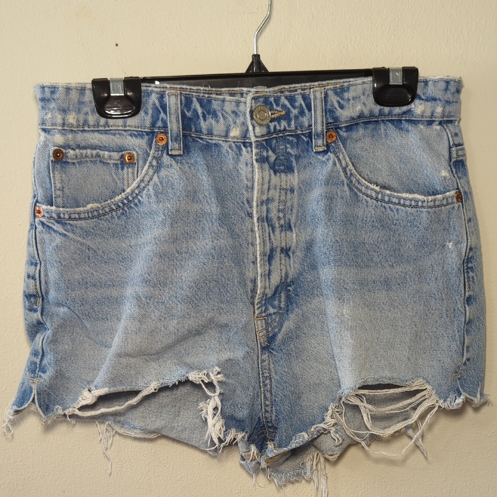 Zara Micro Denim Shorts High Waist Button Fly 100% Cotton Fray Hem Women Size 12